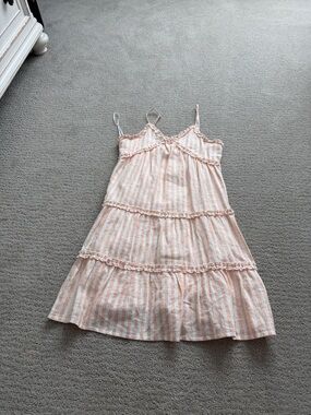 Girls Striped Pink & White Tiered Cotton Sundress